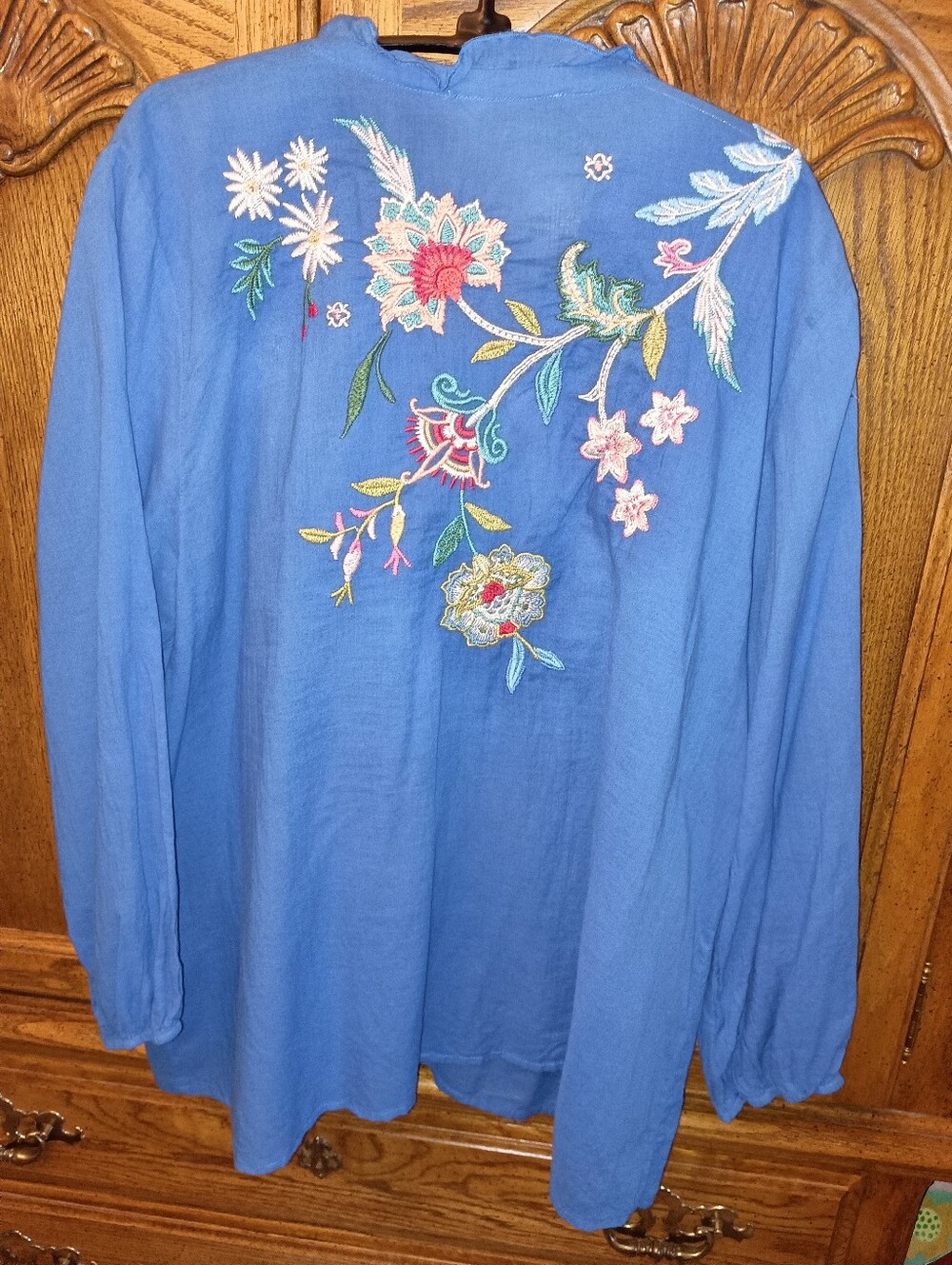 Size L Johnny Was Lapis Blue embroidered Malaya Cotton Field Blouse Peasant Top - Picture 3 of 9